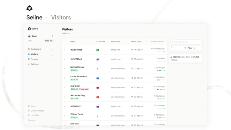 Seline lifetime deal visitor breakdown by referrer and country