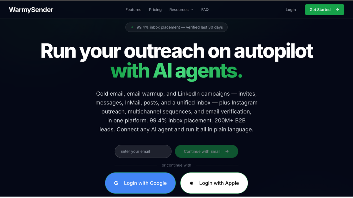 WarmySender dashboard homepage overview